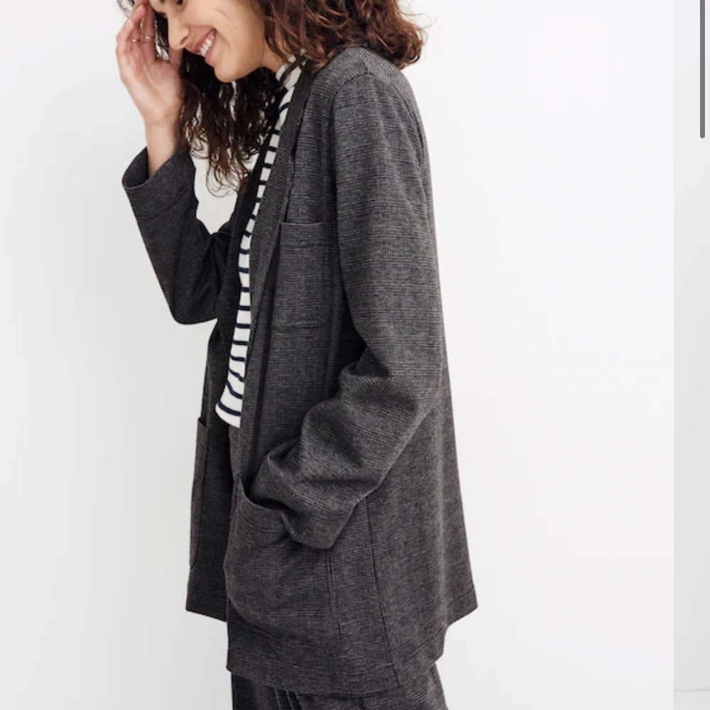 Madewell Oversized‎ Open Blazer Cardigan Gray Plaid XS Slouchy Academia Career